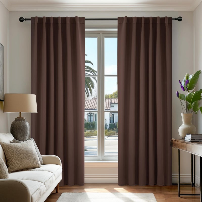 Deconovo Blackout Curtains, Thermal Insulated, W52 x L108 2 Panels, Back Tab, Machine Washable, Room-Darkening Drapes for Bedroom/Living Room Chocolate - Image 1